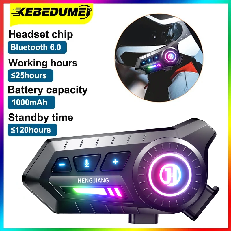 

Kebidumei X3 Беспроводная Bluetooth-гарнитура для мотоциклетного шлема, комплект громкой связи, IP67, водонепроницаемый, 1000 мАч, с окружающим освещением