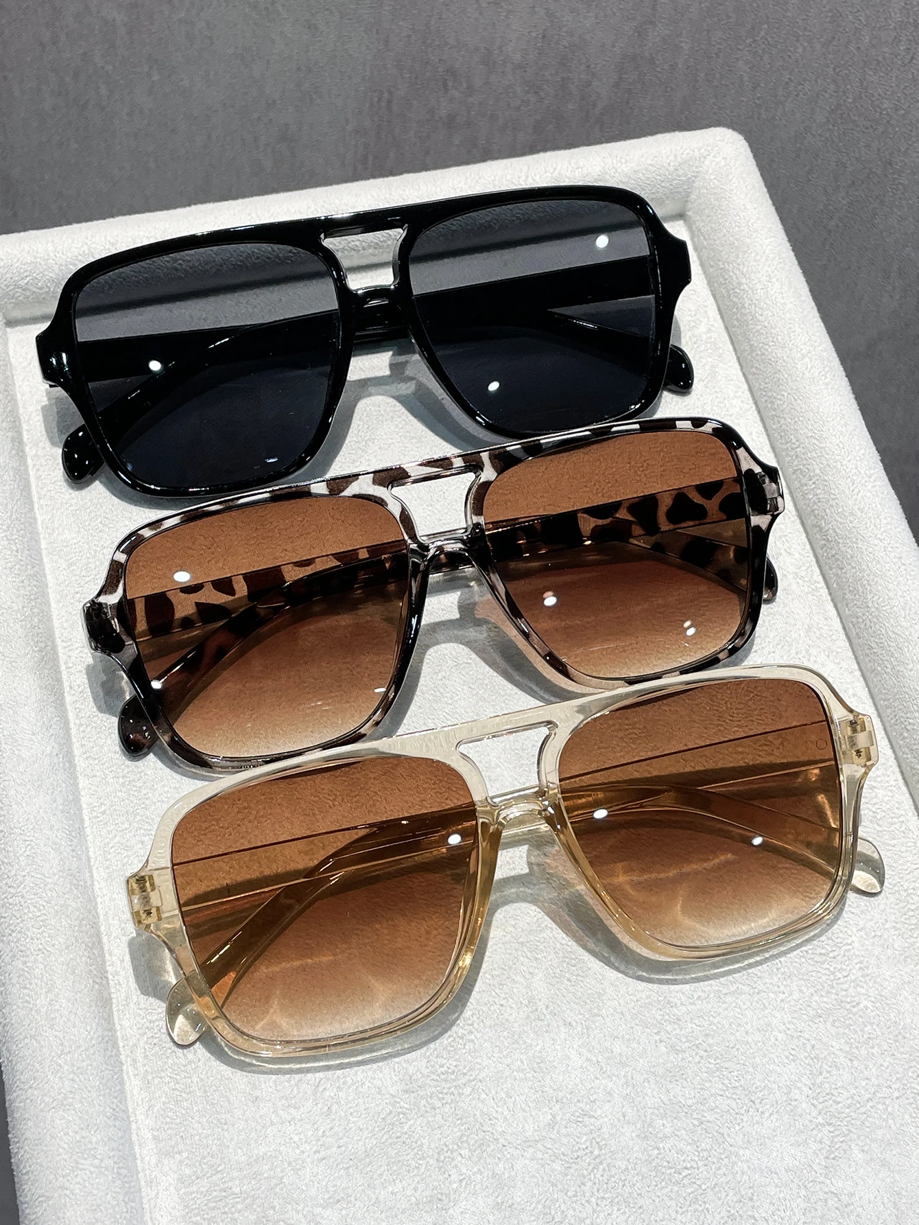 3PCS Unisex Large Frame Pilot Sunglasses Double Bridge Outdoor Casual Beach Photography Styling Sun Protection Eyewear