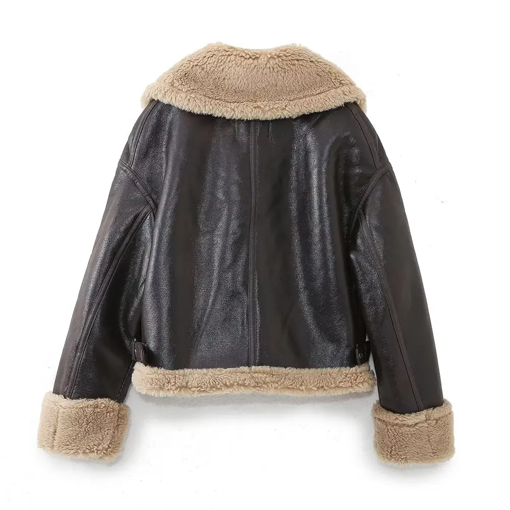 European and American style French niche fashion all-match fur all-in-one jacket winter new warm motorcycle jacket