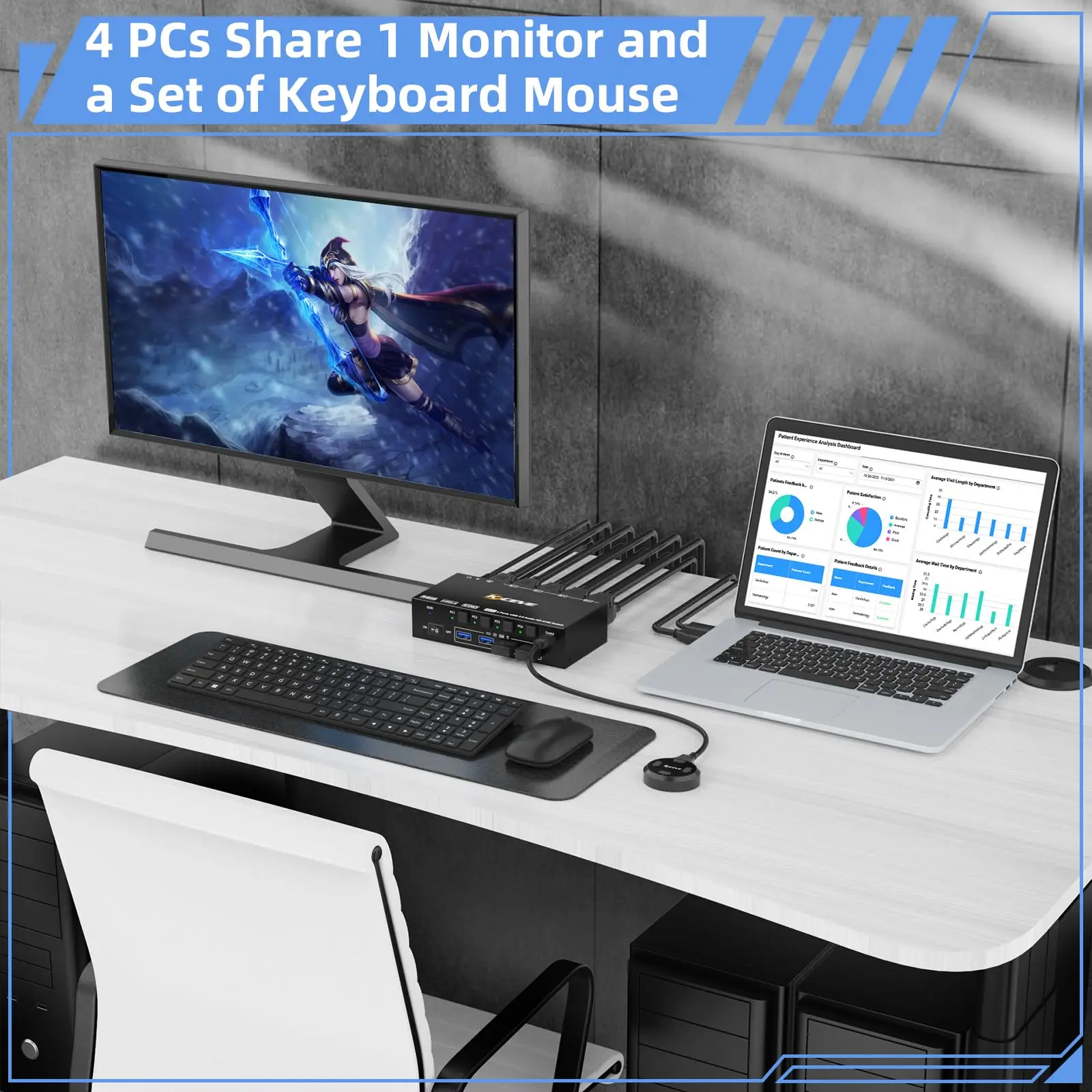 Imagem -02 - Switch Kvm Hdmi com Áudio para Computadores Simulação Edid Usb 3.0 Portas pc Share Monitor Teclado Mouse Headset