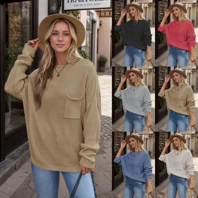 

2024Winter Hot Sale Solid Color Chic Pocket Decoration Turtleneck Women's Bottoming Sweater Pullover Sweater