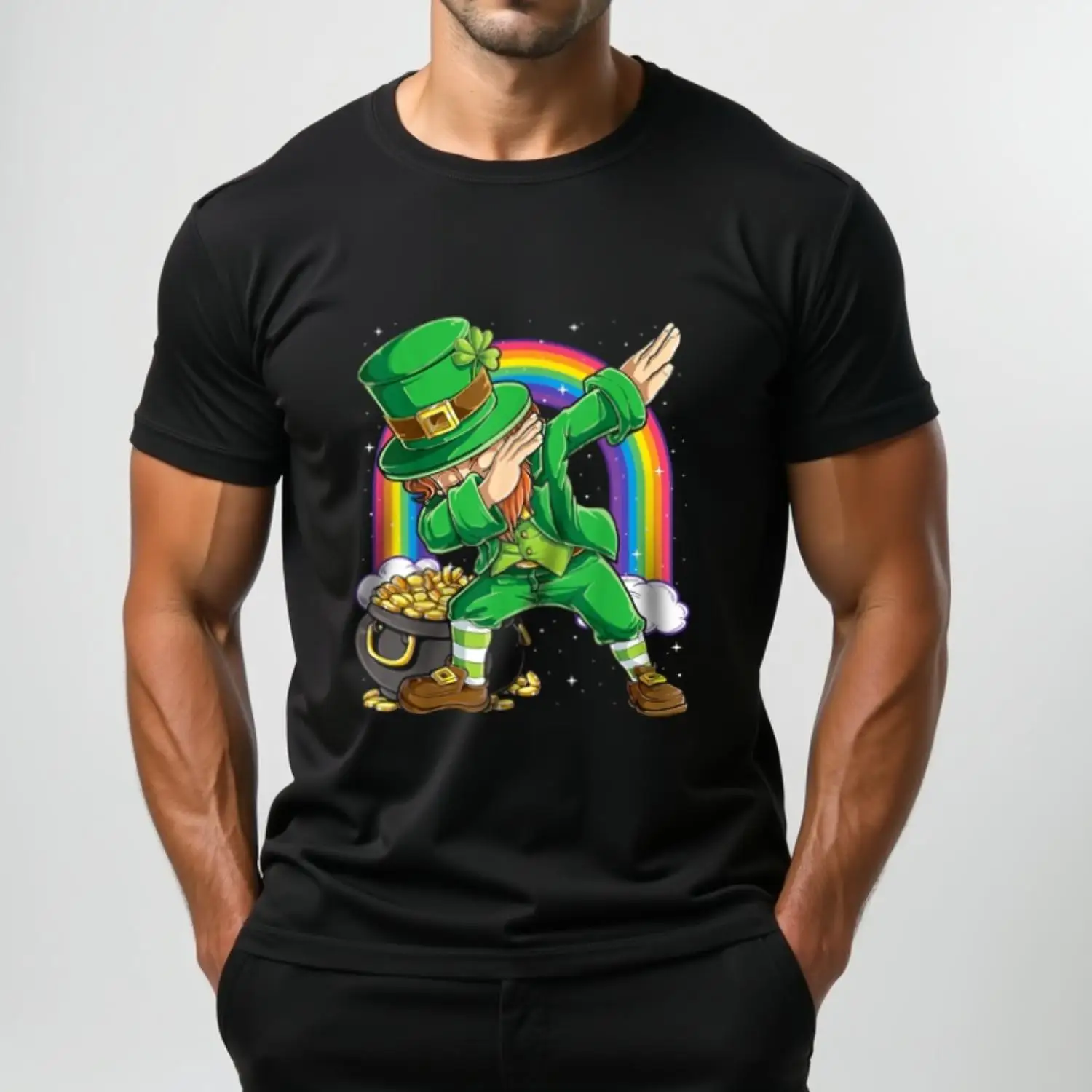 

Dabbing Leprechaun T-shirt Irish St. Patrick's Day Graphic Tee Funny Lucky Charm Rainbow Slogan Unisex Casual Summer Cotton Top