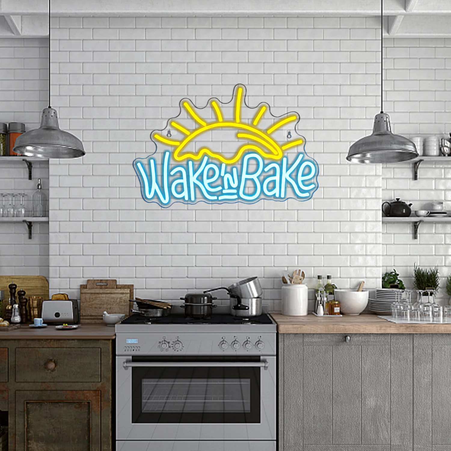 Wake in Bake Neon Signs LED Neon Light Fried Eggs Letter Bakeing Bedroom Home Kitchen Cake Shops Cafes Birthday Party Wall Decor