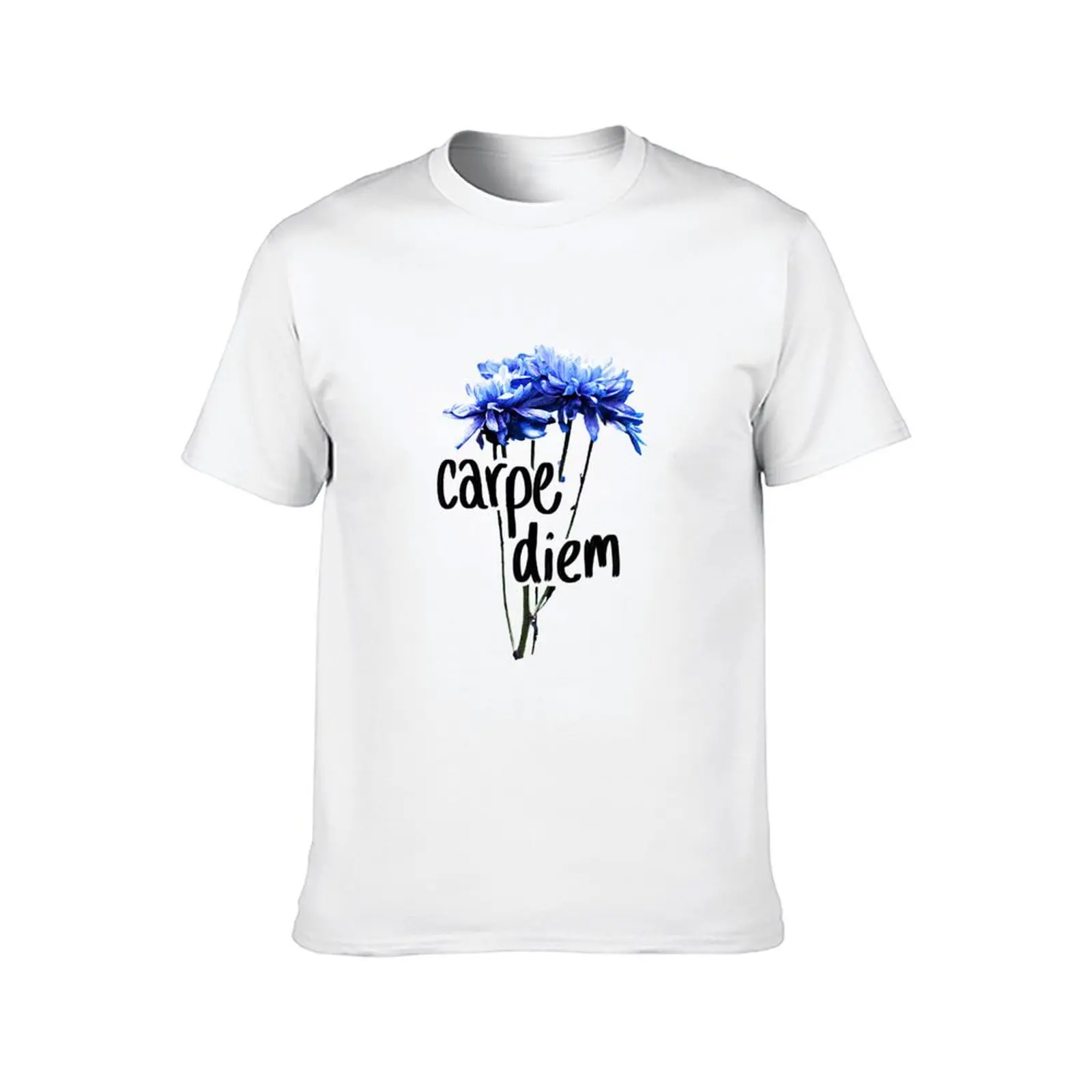 Carpe Diem Blue Flowers T-Shirt T-shirts oversize summer top Short sleeve tee mens t shirt