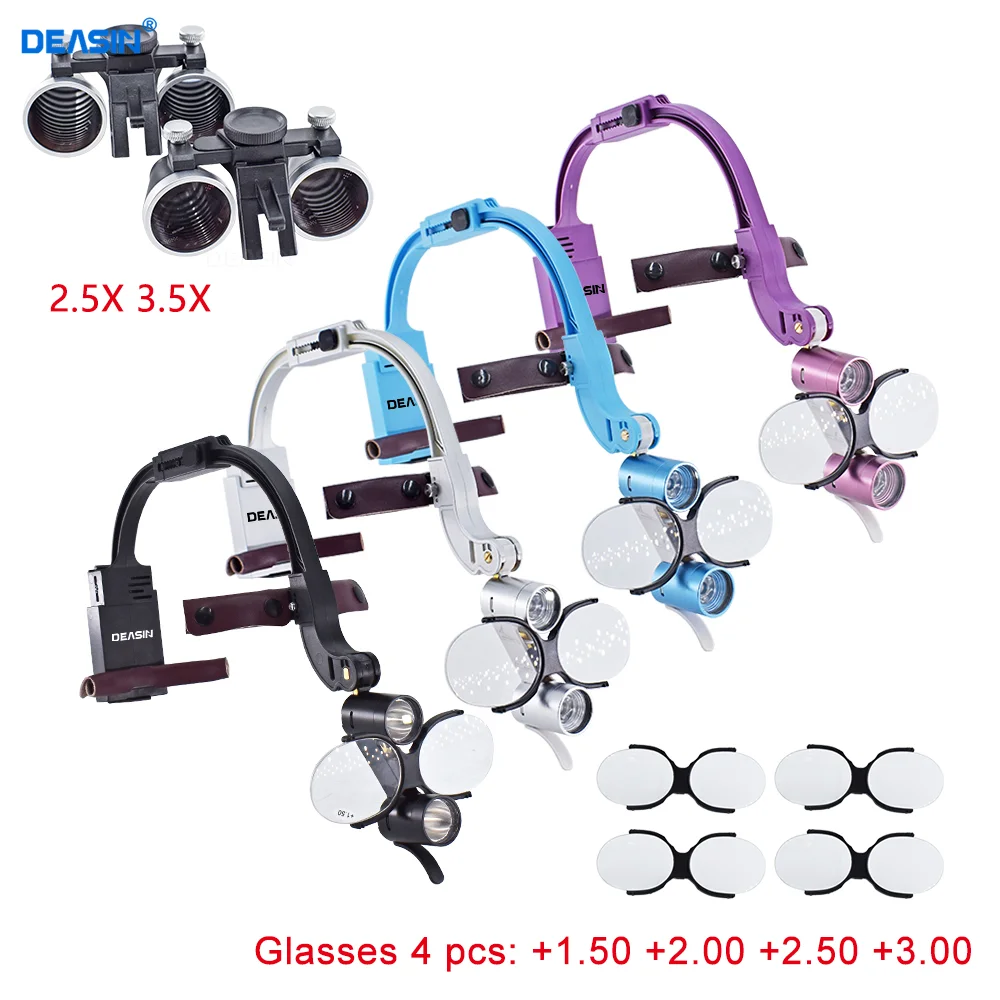 Whole set 2.5X3.5X Dental LED HeadLight For Magnification Binocular Loupes 5W Light Dentisit Surgical Headlight Lab Equipment