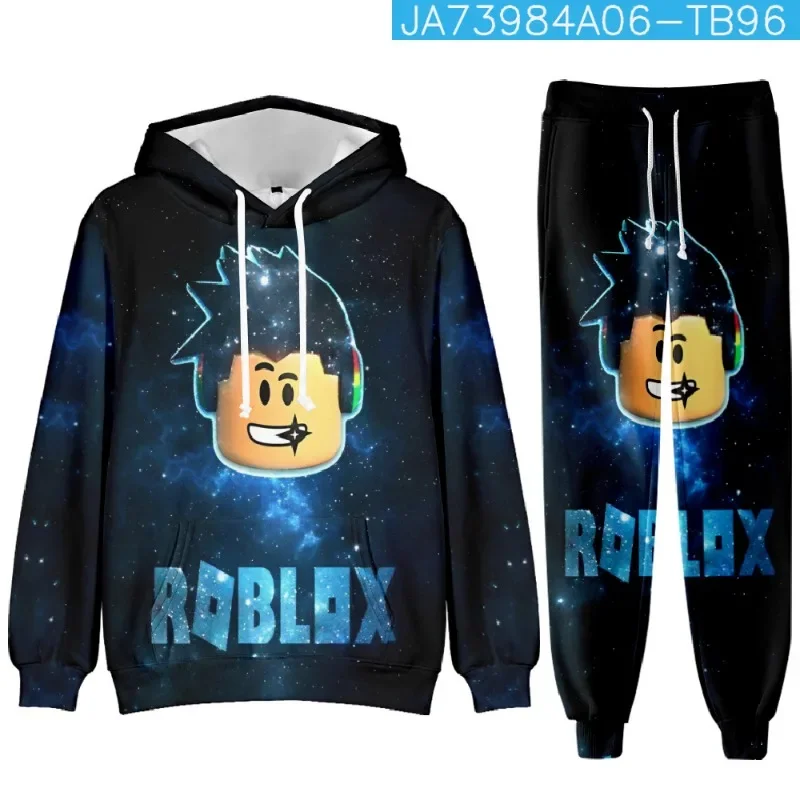 

Roblox Game Peripheral Hoodie Trousers Set for Children Winter Warm Cartoon Print Hooded Sweatshirt Pants Combo Christmas Birthd
