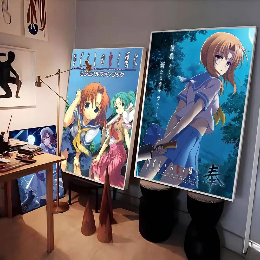 H-Higurashi عندما يبكون أنيمي ملصق جودة عالية طباعة ديكور المنزل جدار الفن جدارية غرفة زخارف للحانات #3