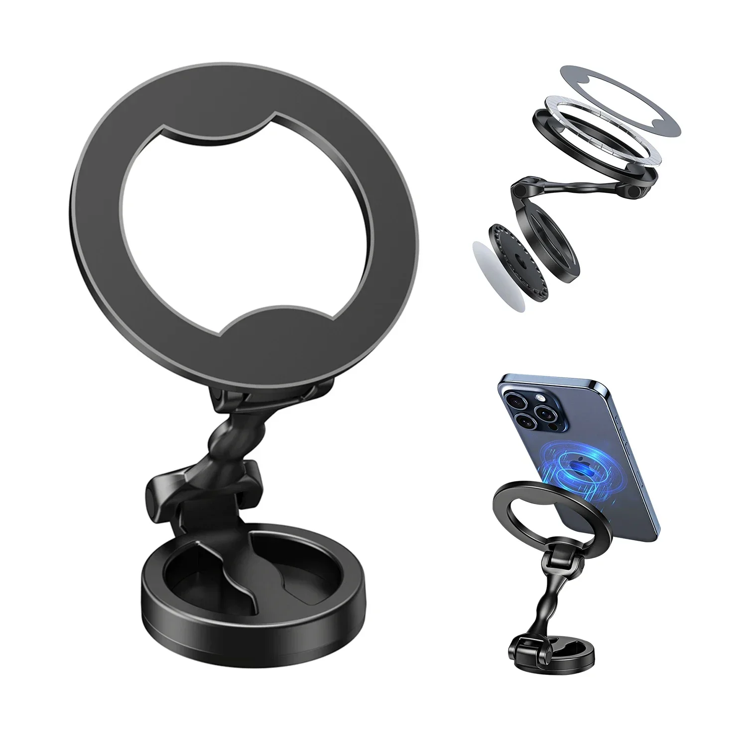 

Magnetic Car Holder for Smartphone Multi-angle Adjustable Reinforced Magnetic Comes with Magnetic Ring Universal Mag Phone Stand