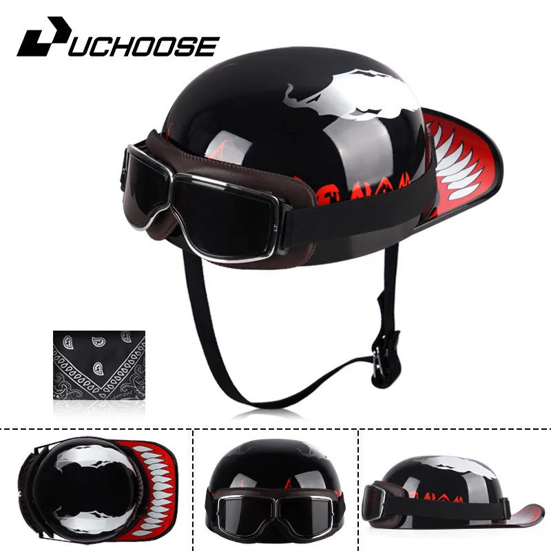 Open Face Summer Retro Motorcycle Vintage Half Helmet Baseball Cap Helmets Adult Riding Motocross Men Women Leather Goggles