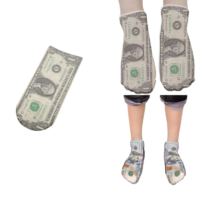 Adult Unisex Funny 3D Print Dollar Money Pattern Casual Invisible Short Socks