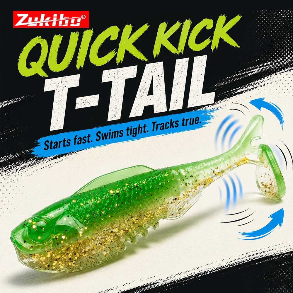 ZUKIBO 10 Stück Micro T-Tail Weichköder 40mm 2,9g Paddle Tail Swimbait Weicher Plastik-Angelköder für Bass, Mandarin, Culter