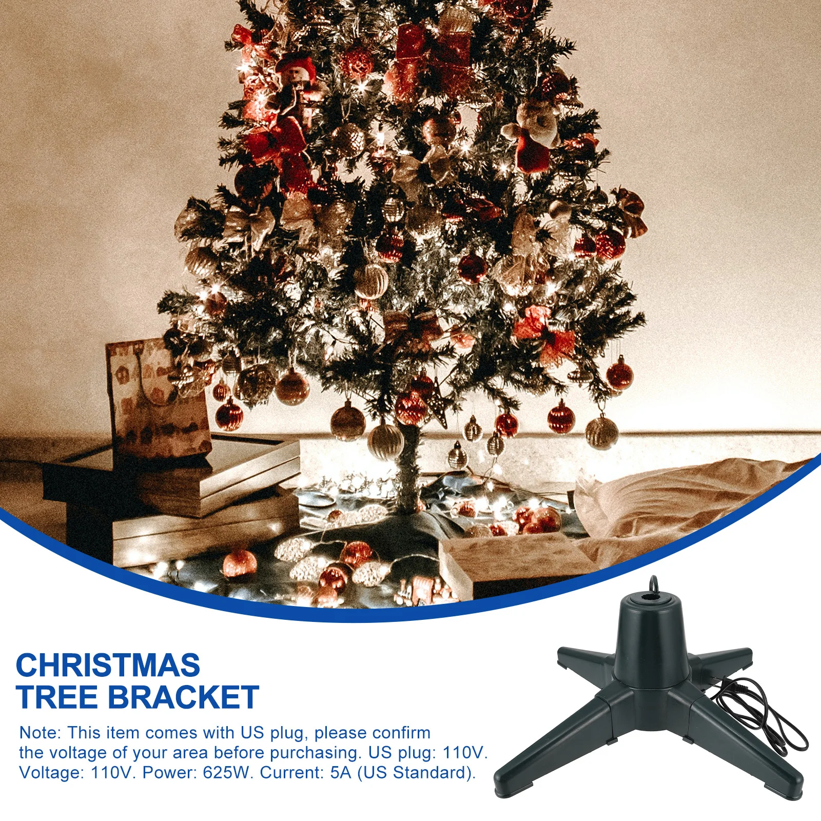 

1Pcs Electric Christmas Tree Base Rotatable Stand Stable Non-Slip Support for Displaying Decorated Tree Us Plug