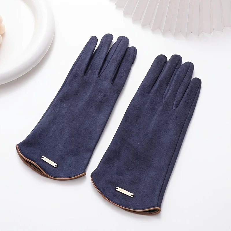 Suede Gloves for Women in Autumn and Winter, Warm and Comfortable Cycling, Korean Version Cute Touch Screen Gloves