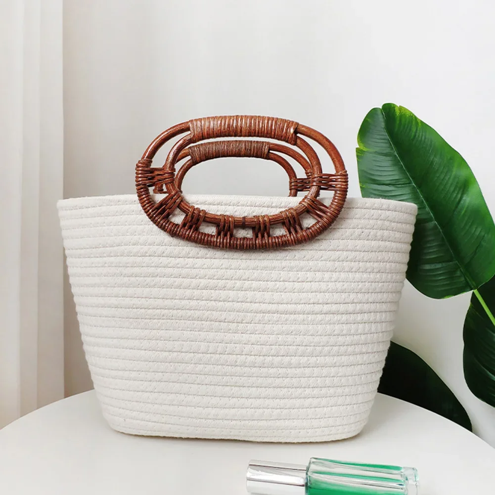 Summer Handwoven Tote Bag Rattan Weaving Beach Bags Ladies Large Capacity Woven Bucket Bag Fashion Handmade Women Shoulder Bags