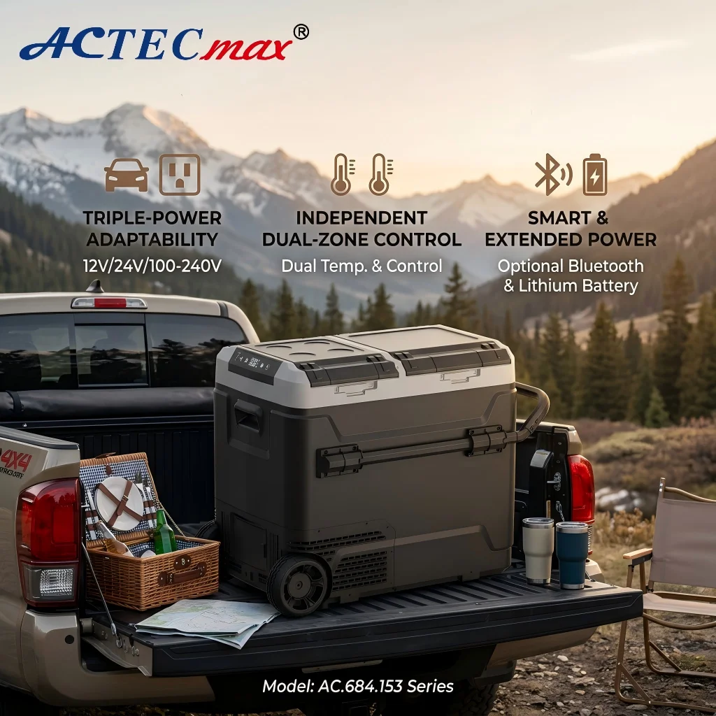Portable Fridge Freezer AC.684.153.02 60L 24V Rechargeable Dual Control Zones Wheel And Handle Coffe Truck 12V Car Refrigerator