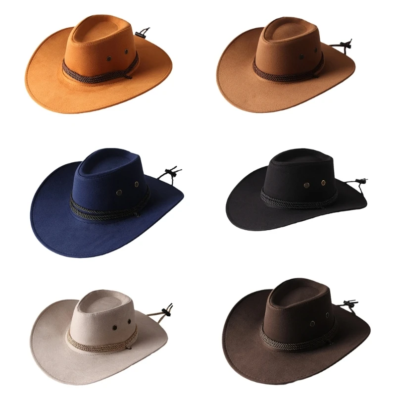 Fashion Western Cowboy Hat Wide Brim Solid Color Basin Hat All-match for Unisex Drop Shipping