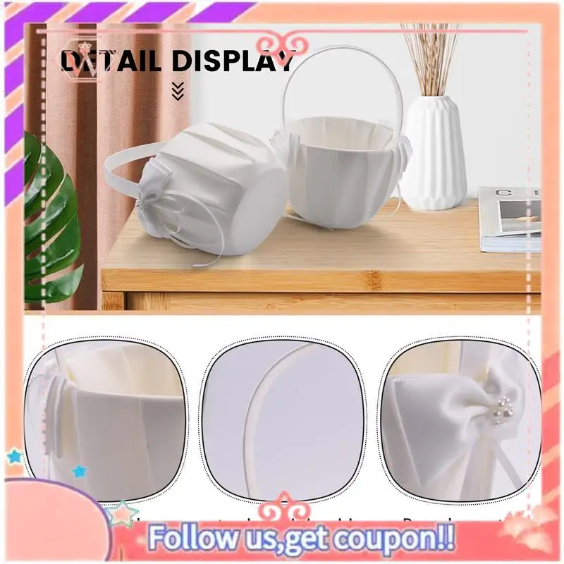 Upgraded 2PCS Flower Girl Baskets For Wedding Cute Bowknot Design Girl Basket,Romantic Bowknot Party Rose Flower Girl Basket