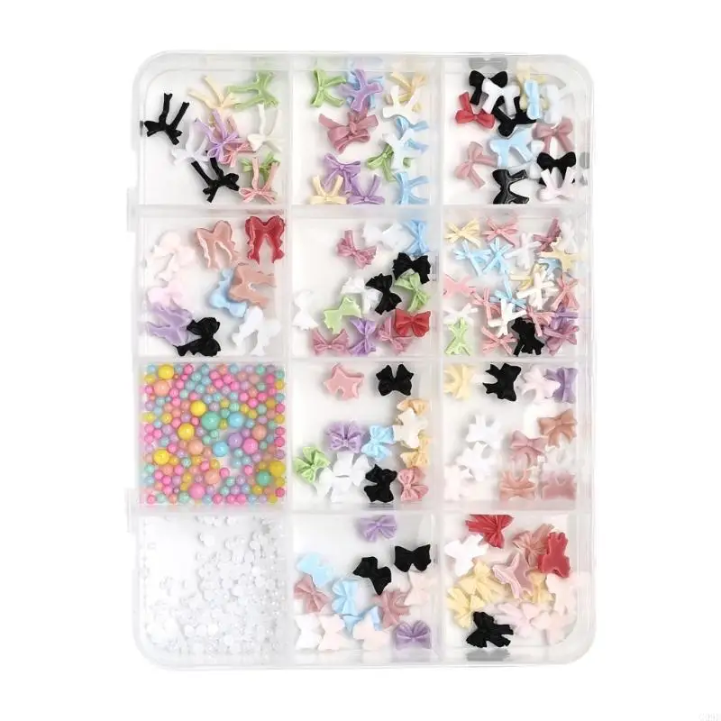 G99Eネイルチャームセット、弓蝶のハートネイルアートチャーム、カラフルなネイルアート用品