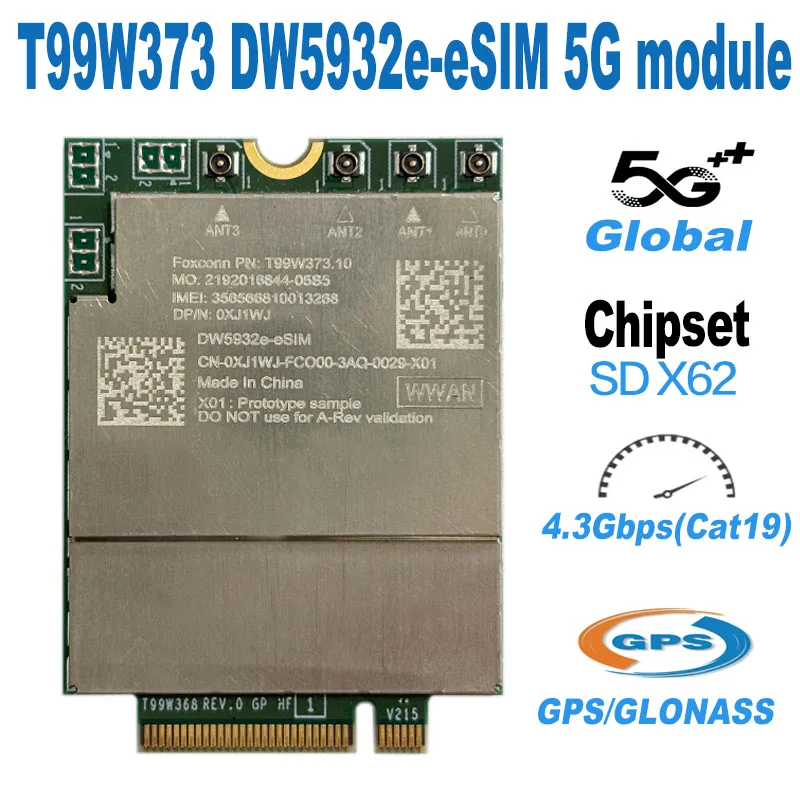 

Модуль 5G T99W373 DW5932e Модуль eSIM LTE Cat19 M.2 WWAN Карта для Dell Latitude 7350 7450 7650 9450 Ноутбук и планшет с окном