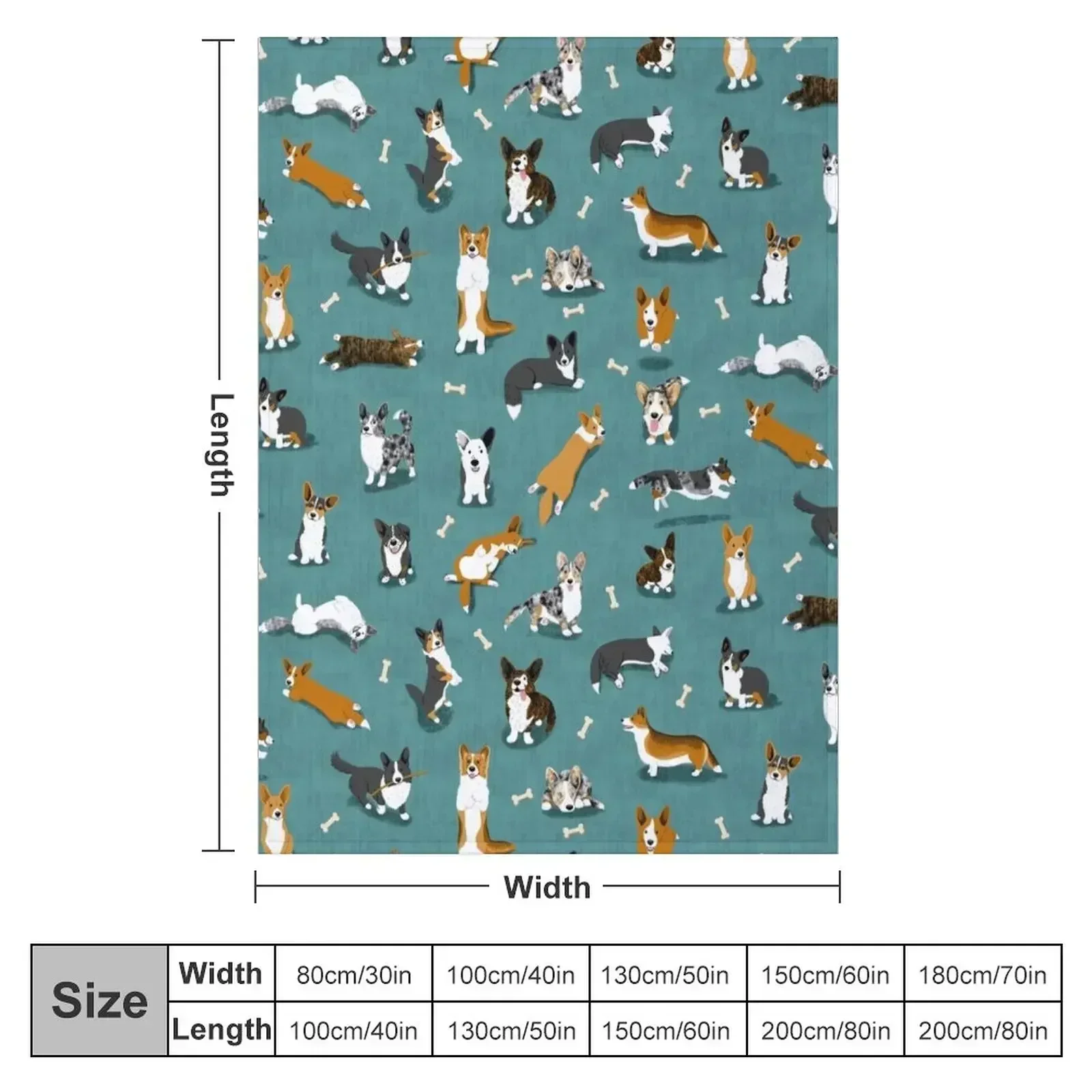 Cardigan Corgi Pattern on Teal Throw Blanket couch cozy soft plush fuzzy picnic outdoor blanket