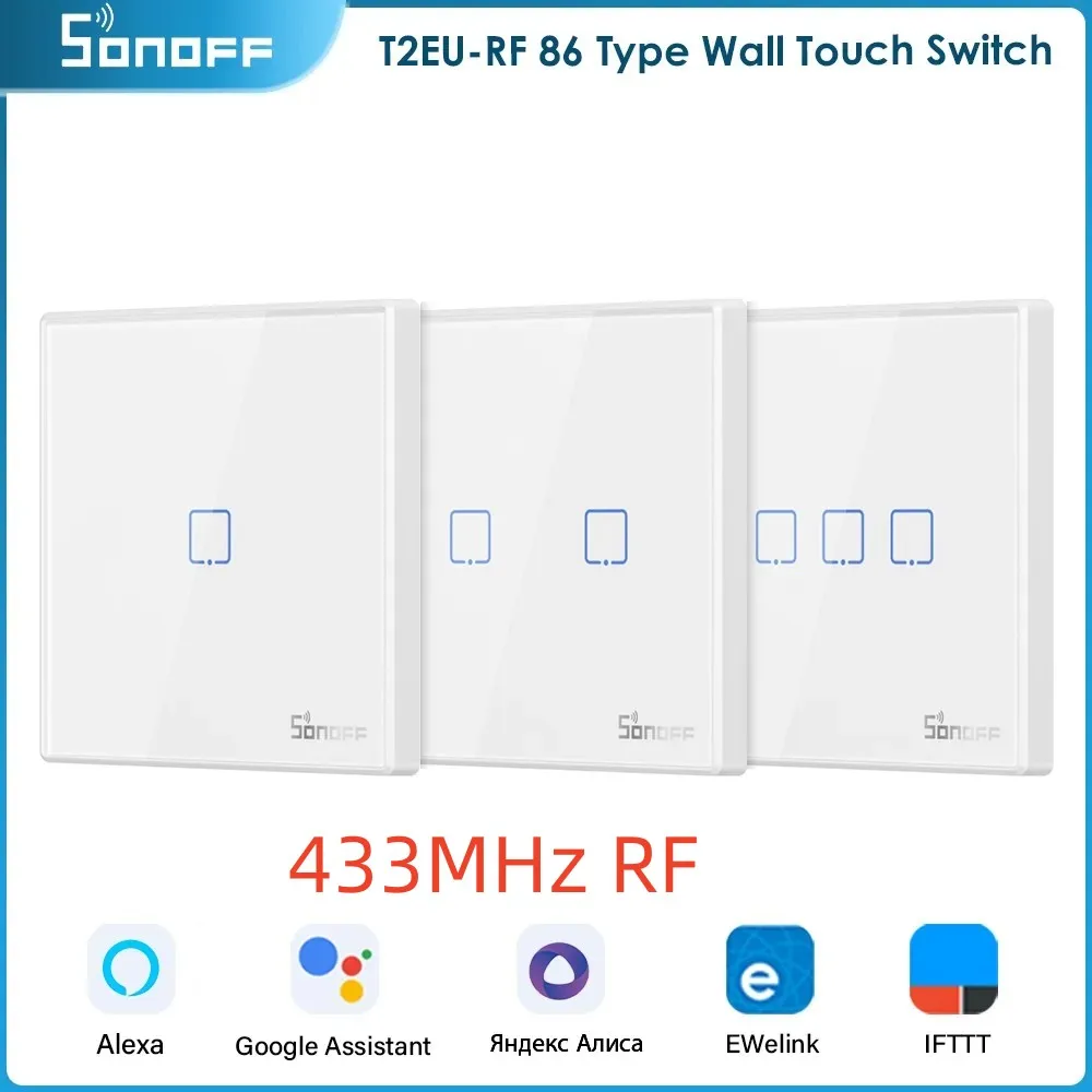 SONOFF T2EU-RF Wall Panel Sticky 433MHz RF Remote Wireless 1-3 Gang Two-Way Control With 4CHPROR3 RFR2 TX Wall Switches