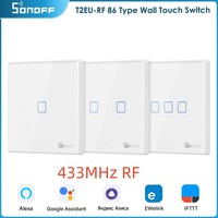 SONOFF T2EU-RF Wall Panel Sticky 433MHz RF Remote Wireless 1-3 Gang Two-Way Control With 4CHPROR3 RFR2 TX Wall Switches