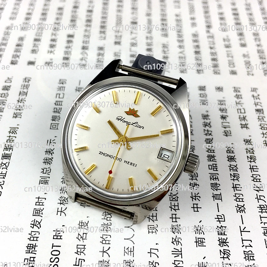 2022NEW Shijiazhuang Watch Factory Medium Sized,red Lotus Brand White Steel Bar,calendar White Face Manual Machine Diameter 32mm