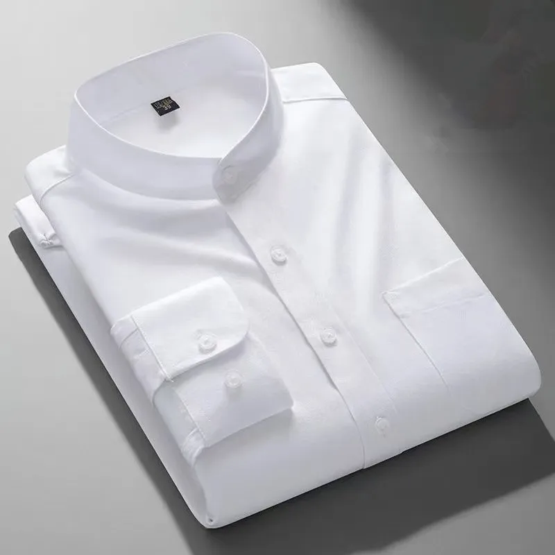 

Рубашки Stand Color для мужчин с длинным рукавом из 100% хлопка, модные осенние рубашки в китайском стиле Тан, оксфордские однотонные социальные классические рубашки