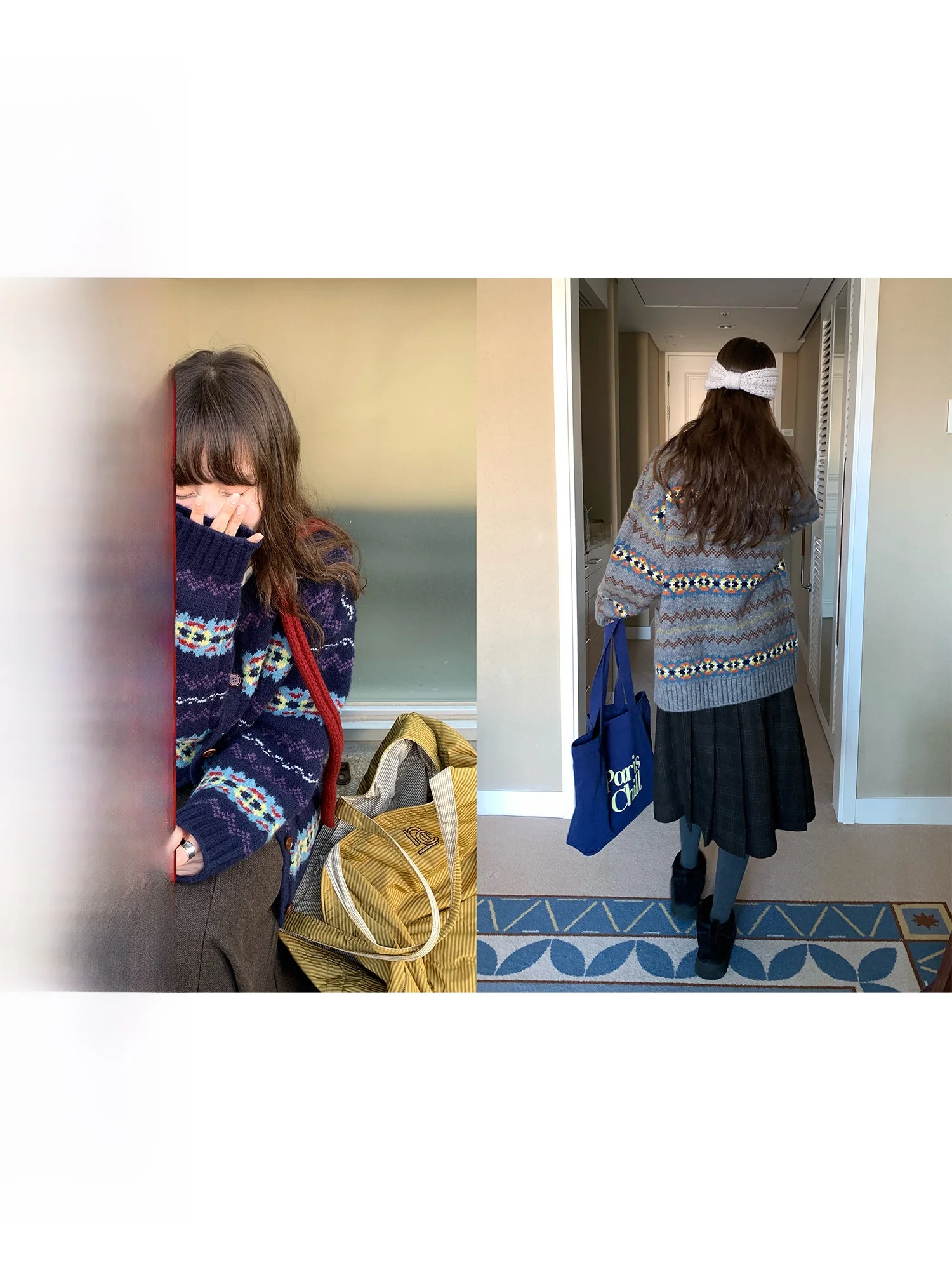 

RAINY винтажный трикотажный кардиган Fair Isle, свободный круглый мягкий уютный женский осенне-зимний свитер Ci Walk Faion