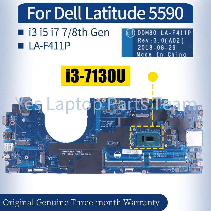 

LA-F411P For Dell Latitude 5590 Laptop Mainboard 0KHDHW 0F58TV 0GKGF4 0GJWKW 0D2N2U i3 i5 i7 7/8th Gen Notebook Motherboard