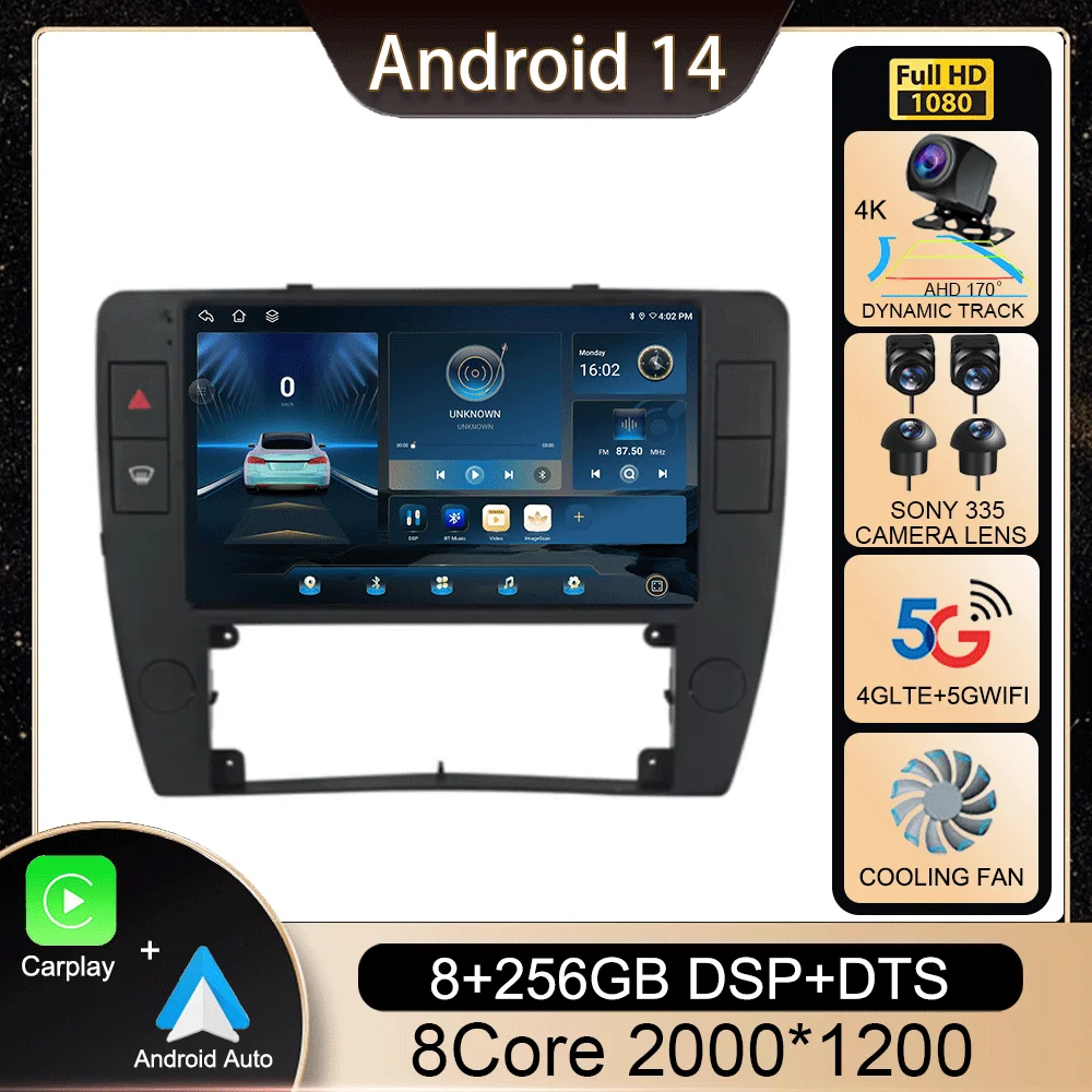 

Android 14 Autoradio Carplay Car Radio For Passat B5 2000 2001 2002 2003-2005 Auto 4G Multimedia GPS 2 Din Player DSP Navigation