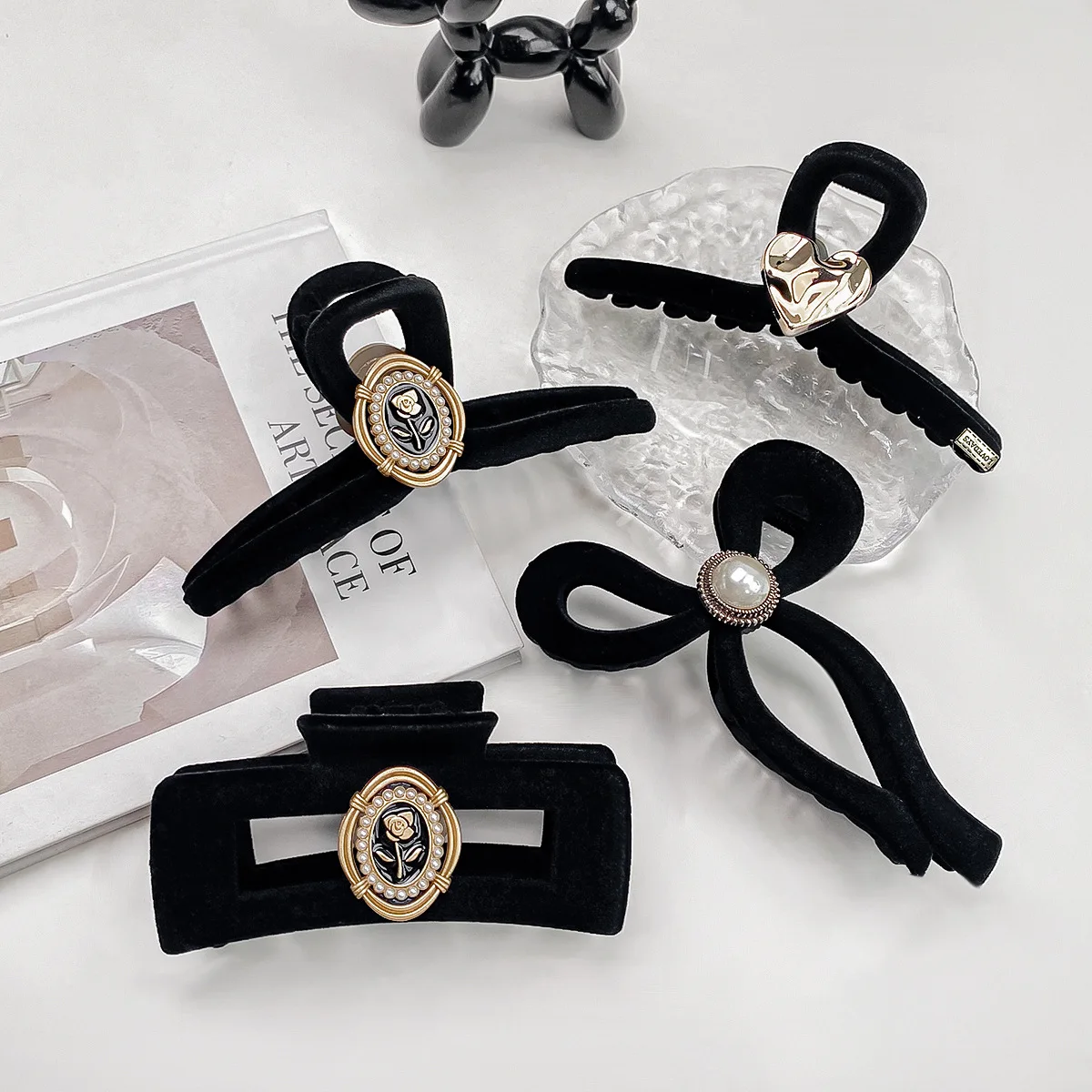 

Черный бархатный бант высокого качества темпераментная модная Акула клипса для женщин