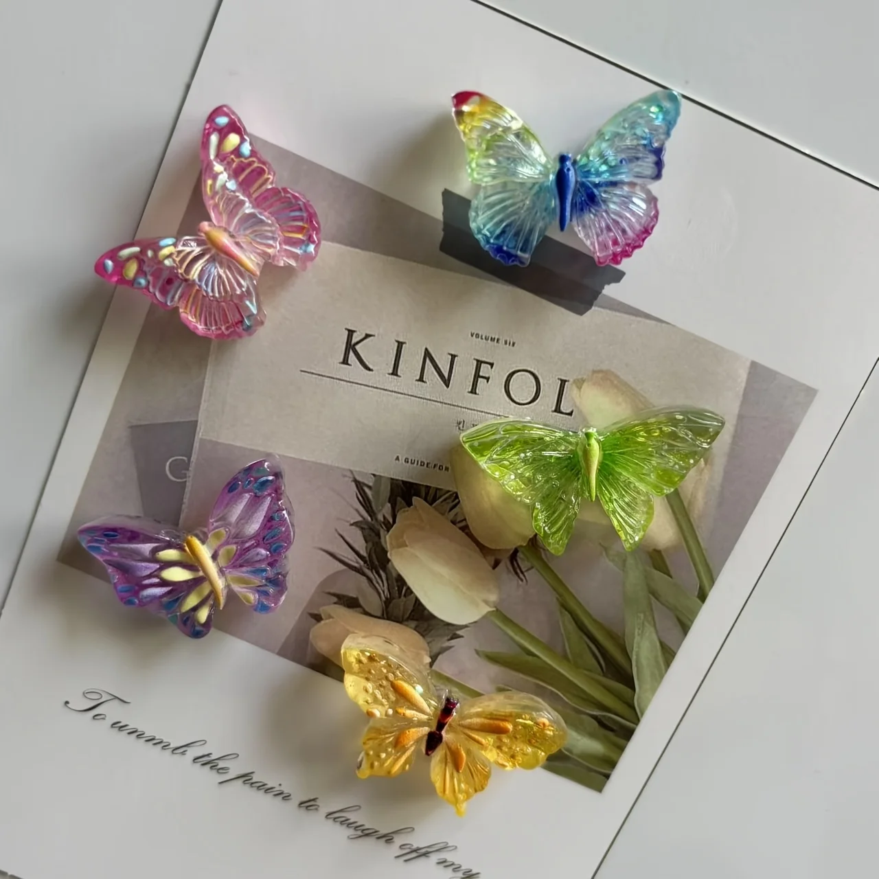 Autocollant de réfrigérateur en résine, 5 pièces, simulation de papillon, décoration de cuisine et de maison