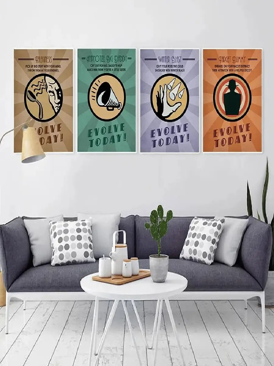 Bioshock Plasmids Retro Poster Vintage Gaming Canvas Wall Art for Club Home Garage Decor