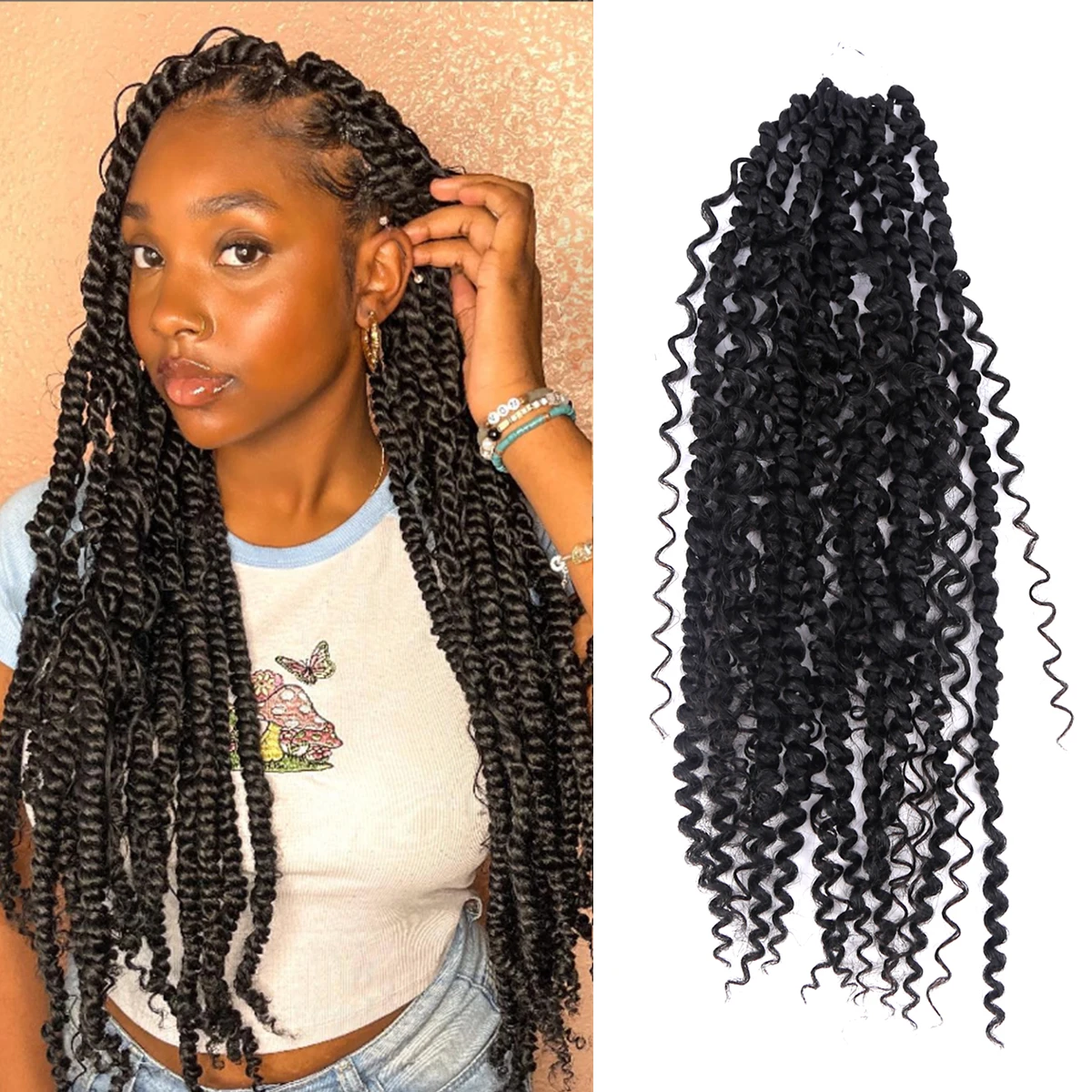 

Synthetic Crochet Hair Curly Passion Twist Hair Extensions for Women Curly Ends Dreadlocks Pre-looped Soft Locs for Hair ﻿