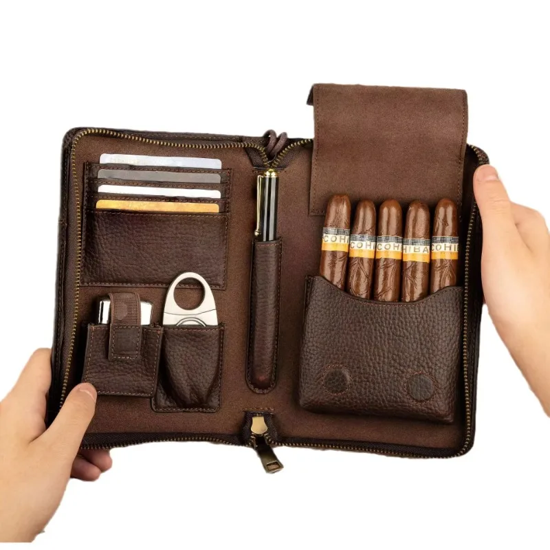 

New retro Crazy Horse multifunctional cigar box, portable travel leather cigar holder with moisturizing box function