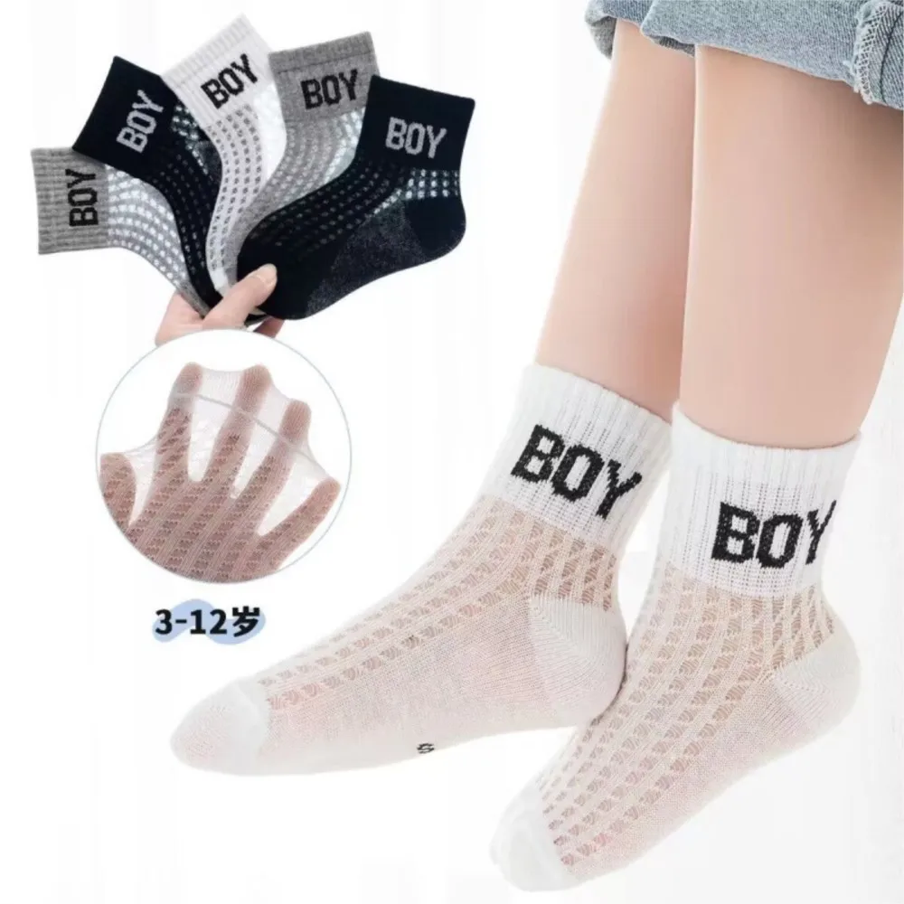 3pair Children's socks Boys Breathable mesh midtube sock kids Summer thin sports sokken Large children boys cotton socks