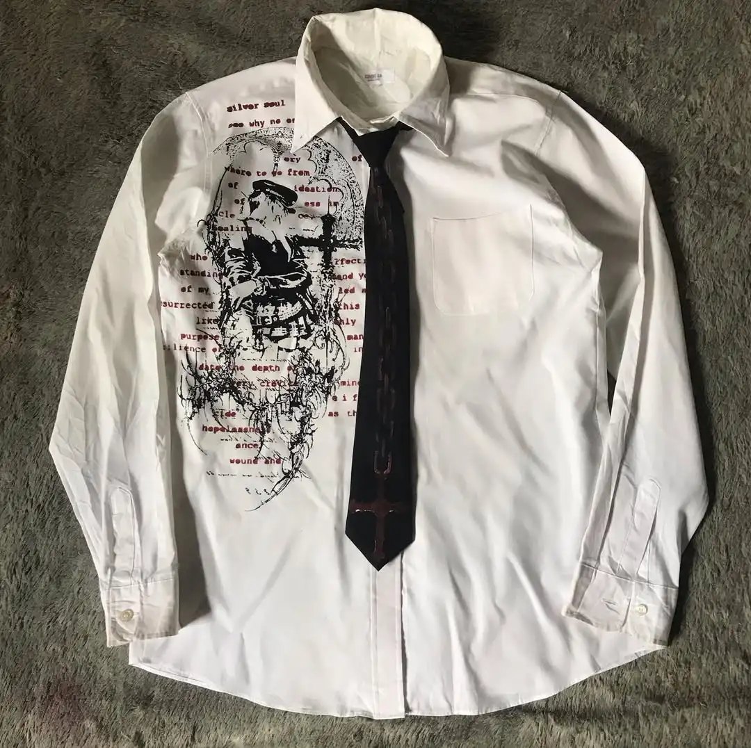 

Y2K белая рубашка с длинными рукавами Affliction Harajuku ретро рубашка с v-образным вырезом мужская футболка с принтом черепа и Писания модные готические хлопковые топы