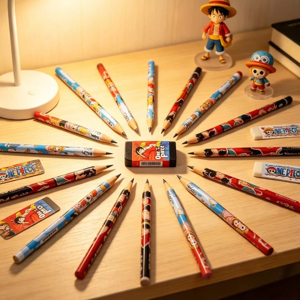 Stylish Harajuku One Piece HB Wooden Pencils, Ergonomic Grip Printed with Zoro Luffy Chopper for Student Daily Writing