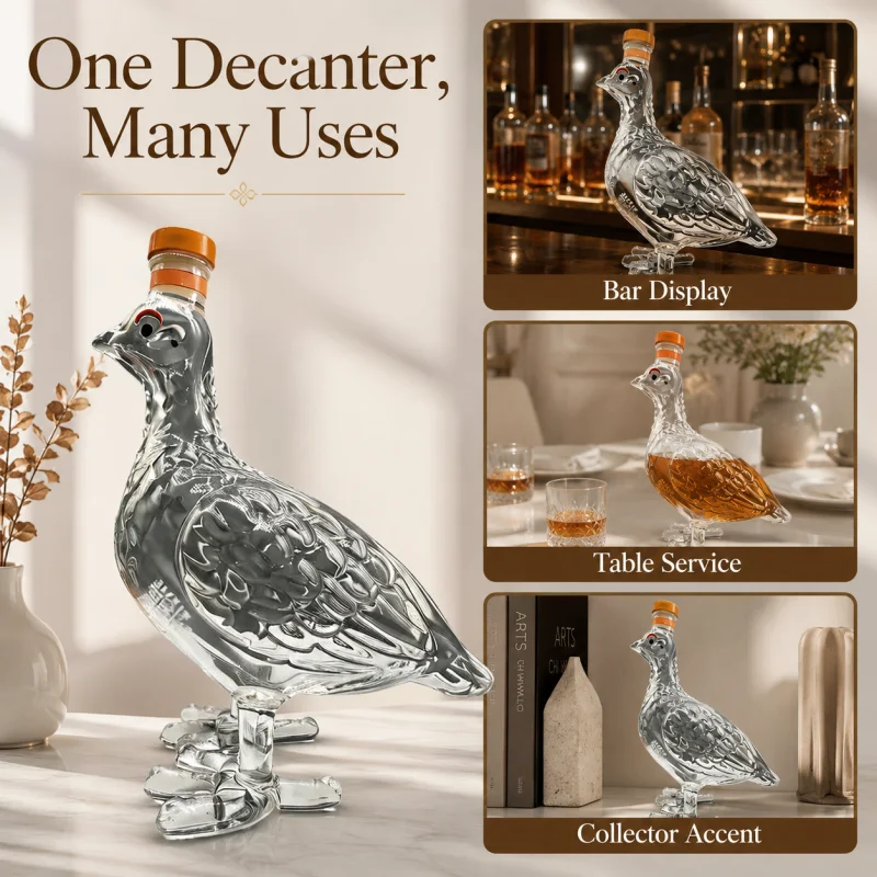 Creative Bird Shape Glass Liquor Decanter, Embossed Clear Glass Whiskey Bottle with Sealed Stopper, Premium Craft Spirits