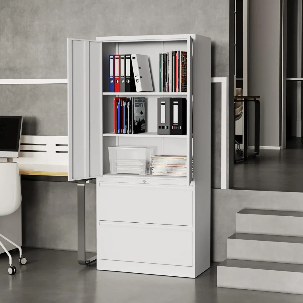 Steel Storage Cabinets with Lockable Drawers - Metal Lateral File Cabinets for Home Office Use