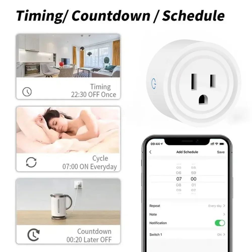 Prise Wifi intelligente 20A 16A, prise US, application de téléphone, commande vocale à distance, 100-240V, minuterie sans fil, interrupteur, pour Google Home Auto