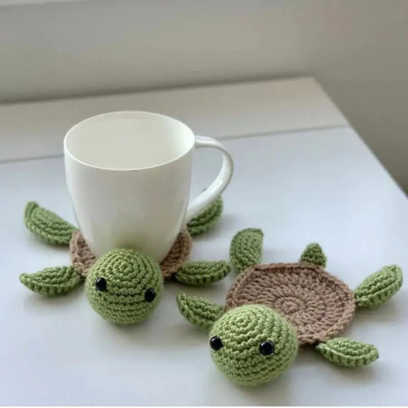 Handmade Crochet Turtle Coaster Fun Animal Mug Rug Creative Knitting Housewarming Home Decor Gift For Daughter Mom
