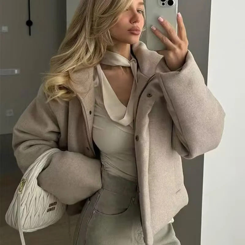 

Chic Casual Solid Women Parka Long Sleeve Stand Collar Thick Warm Female Jacket 2026 Winter Lady Streetwear Commute Outerwear