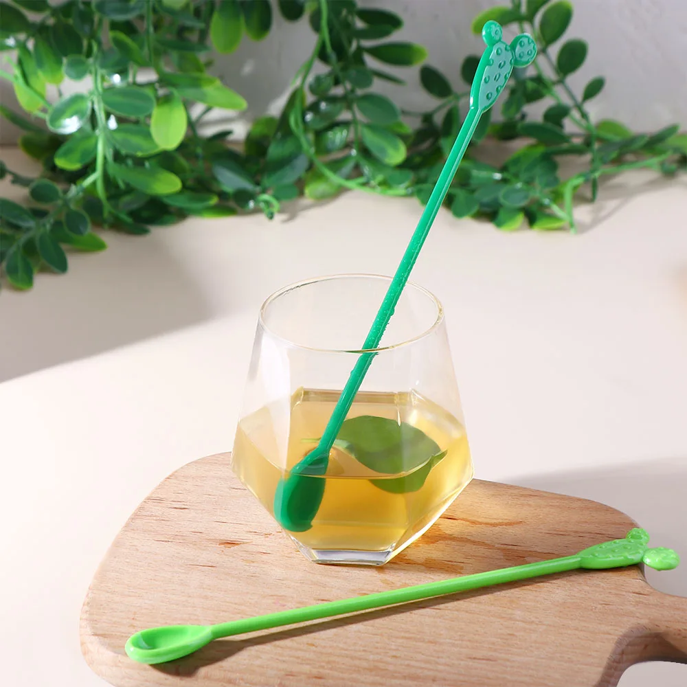 6Pcs Cute Cactus Plastic Long Handle Drink Stirring Spoon Coffee Tea Stirring Stick Bottle Spatula Home Bar Party Cocktail Tools