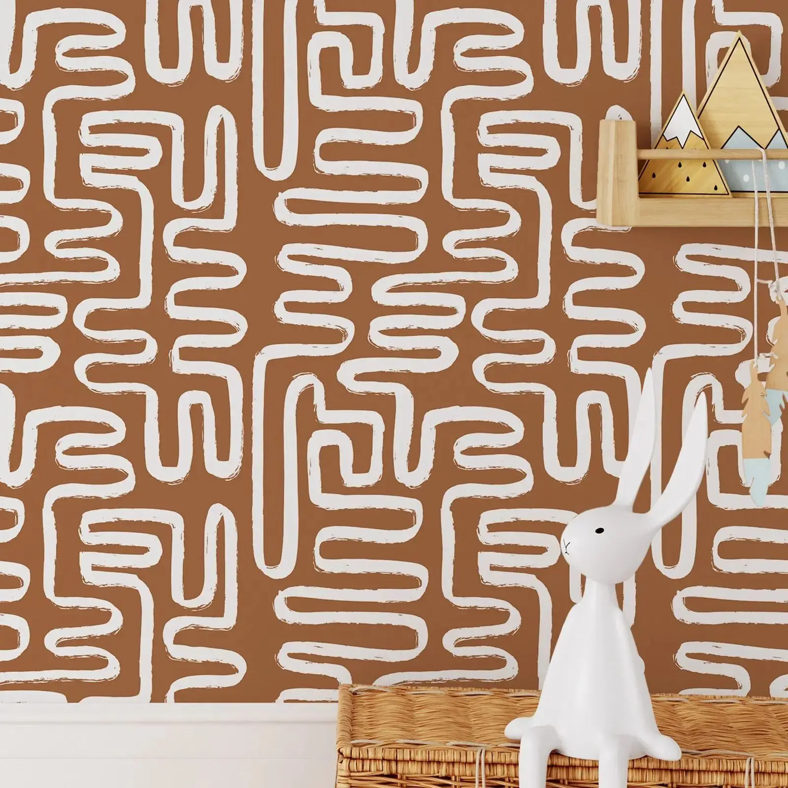 Minimalist Lines Wallpaper _ Removable Self Adhesive Brown Boho Wallpaper,Geometrical Abstract Lines Peel and Stick Or Tradition
