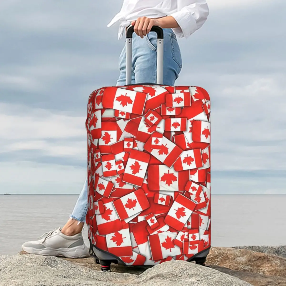 

Canada Flag Pattern Suitcase Cover Protection Elastic Trip Luggage Protector Covers for 18-32 Inch