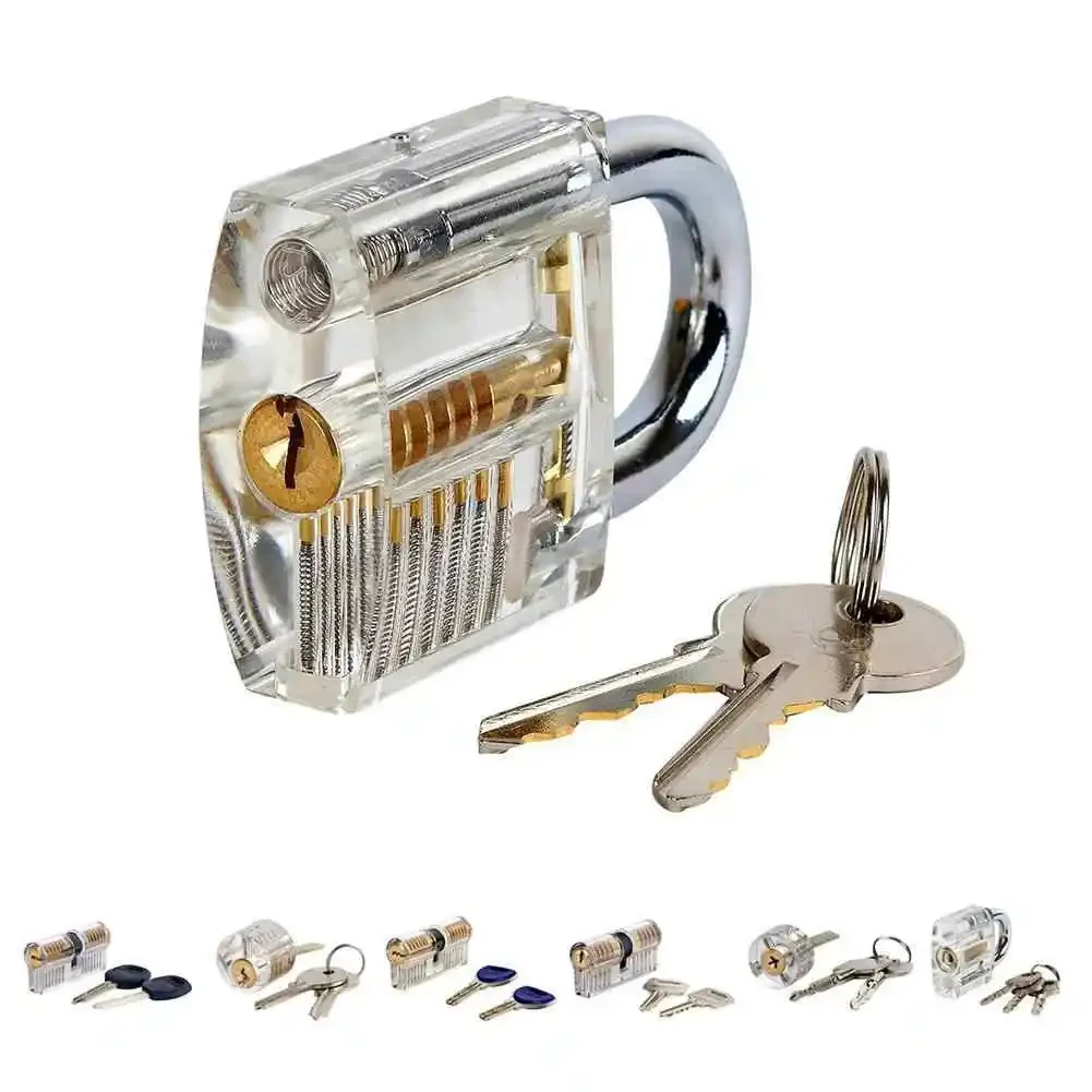 Locksmith Tools Acrylic Transparent Locks Backpack Pendant Cabinet Padlock Practice Unlocking Tools Furniture Hardware