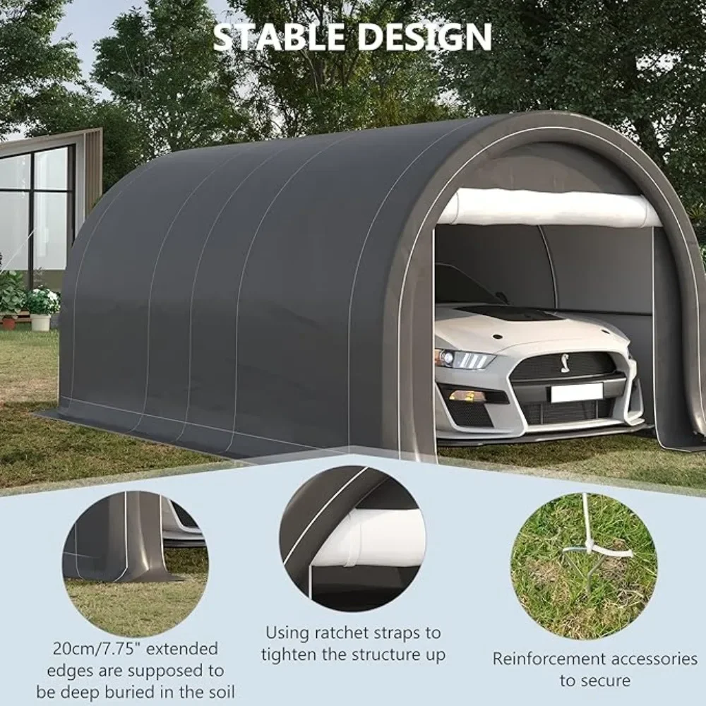 Carpa de almacenamiento de garaje portátil resistente con puerta grande con cremallera, cubierta de dosel de PE Anti-UV para coche