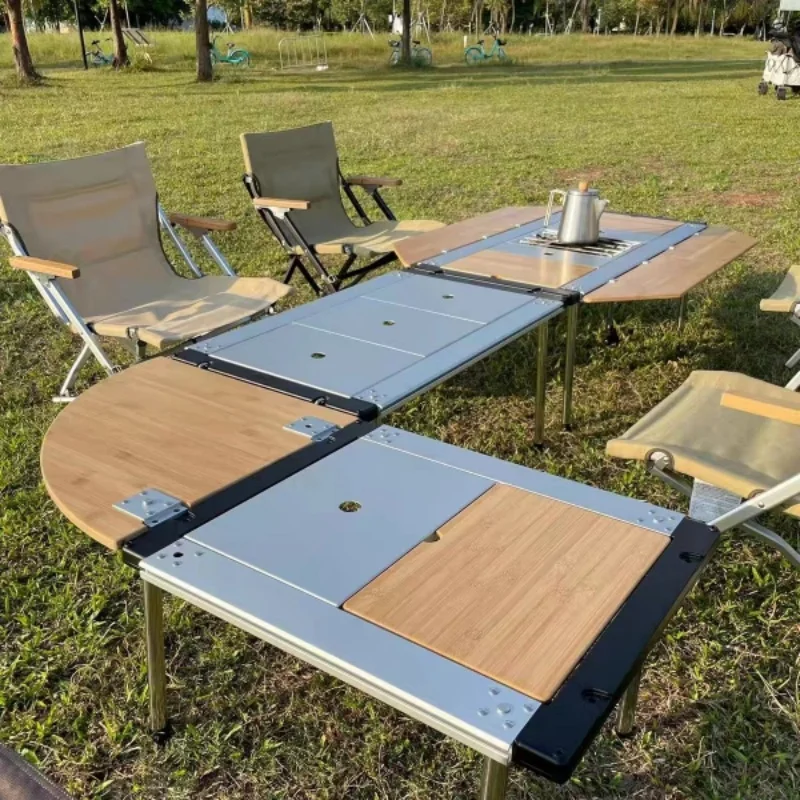 Tryhomy IGT Tafel Bamboe Verlengplaat Campingtafel 2/3/4 Eenheid Zijbord Tafelblad IGT Hoekbord Buitenkeukensysteem